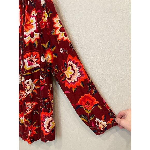 Old Navy Women's Pullover Floral Peasant Blouse Size Large V-Neck Long Sleeves - Picture 5 of 8
